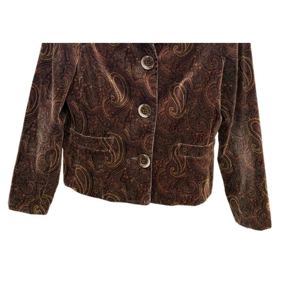 Elliott Lauren Womens Paisley Velveteen Blazer Jacket Size 10 Cotton Front Brown - Picture 3 of 6